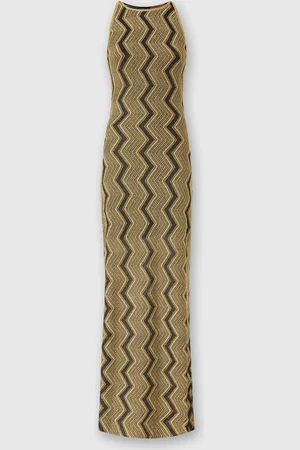 Missoni Vestido largo sin mangas con estampado de lamé en zigzag, Mujer, & Dorado, Talla: 40