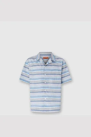 Missoni Camisa bowling de popelina de algodón en zig zag con bolsillo en el pecho, Hombre, & Gris, Talla: 48