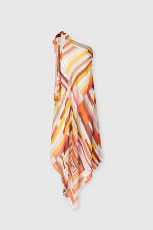 Missoni Vestido de un solo hombro en seda estampada con bajo de pañuelo, Mujer, , Talla: 36