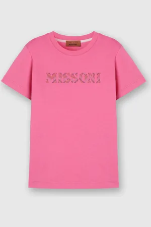 Missoni Camiseta de algodón con cuello redondo y logo de pedrería, Niña, & Rojo, Talla: 10