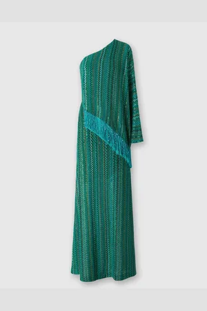 Missoni Vestido largo en zigzag de un solo hombro con lentejuelas y flecos, Mujer, , Talla: 40