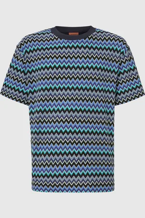 Missoni Camiseta de algodón con cuello redondo y cuello en contraste, Hombre, & Azul Oscuro, Talla: M