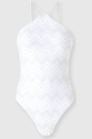 Missoni Bañador mono de viscosa lamé en zig zag con cuello halter, Mujer, , Talla: 38