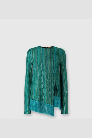 Missoni Jersey en zig zag con lentejuelas y bajo asimétrico con flecos, Mujer, , Talla: 40