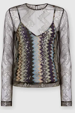 Missoni Blusa doble en tul de lentejuelas, Mujer, , Talla: 40