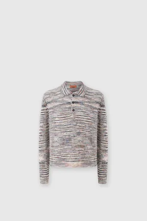 Missoni Polo de manga larga en cachemir y lana con motivo flameado, Hombre, , Talla: M