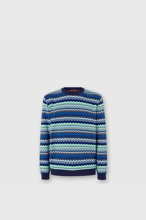 Missoni Jersey de algodón con cuello redondo con micro zigzag y ribete en contraste, Hombre, , Talla: 48