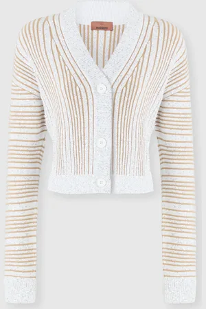 Missoni Cárdigan cropped de canalé con lentejuelas y escote en pico, Mujer, & Beige, Talla: 38