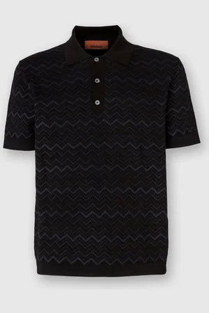 Missoni Polo de punto en zigzag de mezcla de algodón y viscosa, Hombre, & Azul Oscuro, Talla: 48