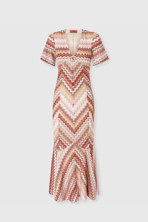 Missoni Vestido largo acampanado con estampado de lamé dentado en zig zag, Mujer, , Talla: 40