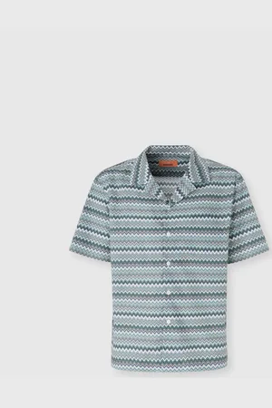 Missoni Camisa bowling de popelina de algodón en zig zag con bolsillo en el pecho, Hombre, , Talla: 48
