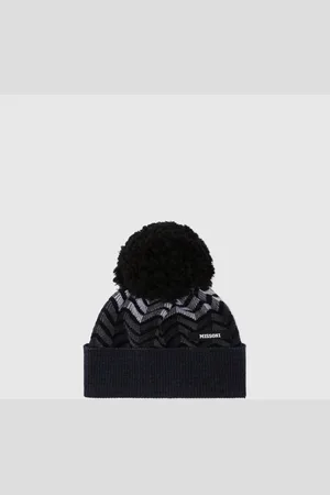 Missoni Gorro de lana virgen en zig zag con logo y pompón, Niño, & Gris, Talla: I