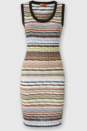 Missoni Minivestido de rayas acanaladas de algodón y viscosa con ribete en contraste, Mujer, , Talla: 40