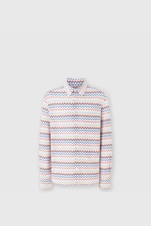 Missoni Camisa de algodón en zig zag con bolsillo en el pecho, Hombre, & Naranja, Talla: 46