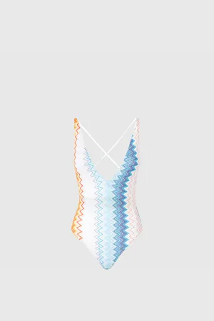 Missoni Bañador de una pieza con cuello en V en mezcla de viscosa lamé en zigzag, Mujer, , Talla: 42