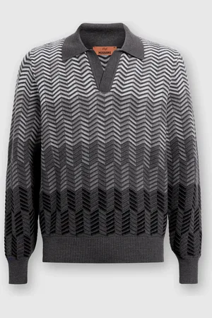 Missoni Polo de manga larga en lana virgen en zigzag, Hombre, , Talla: 44