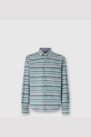 Missoni Camisa de popelina de algodón en zig zag con bolsillo en el pecho, Hombre, , Talla: 48