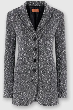 Missoni Blazer largo en mezcla de algodón jaspeado, Mujer, & Blanco, Talla: 40