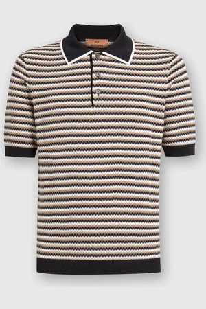 Missoni Polo de punto de algodón en zig zag, Hombre, & Azul Oscuro, Talla: 48