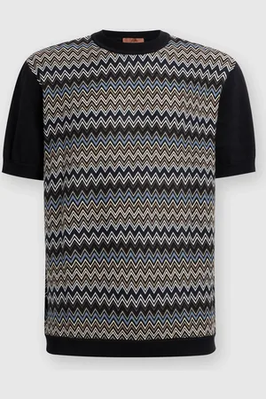 Missoni Camiseta de punto de algodón en zigzag con inserciones de color liso, Hombre, & Multicolor, Talla: 48