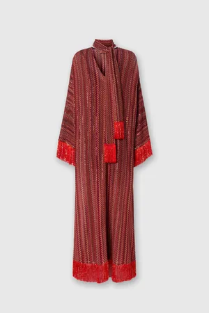 Missoni Caftán en zigzag con lentejuelas y escote en pico y pañuelo desmontable con flecos, Mujer, , Talla: S