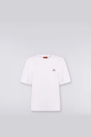 Missoni Camiseta de algodón con cuello redondo, estampado e inscripción del logotipo, Mujer, , Talla: L