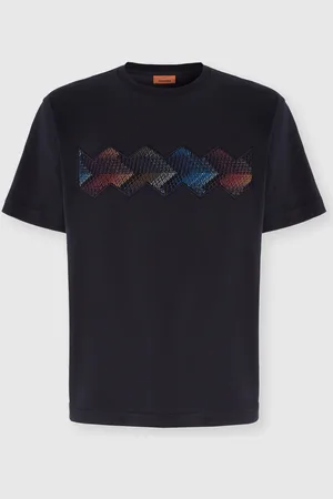 Missoni Camiseta de algodón con cuello redondo y aplicación en zig zag degradado, Hombre, , Talla: 2XL