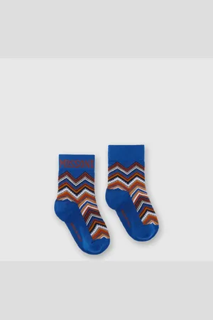 Missoni Calcetines cortos de mezcla de algodón en zig zag con logo, Niño, & Multicolor, Talla: 26-28