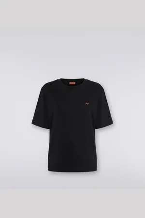 Missoni Camiseta de algodón con cuello redondo, estampado e inscripción del logotipo, Mujer, , Talla: L