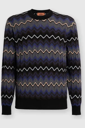 Missoni Jersey de cuello redondo de lana y algodón en zigzag, Hombre, , Talla: 48
