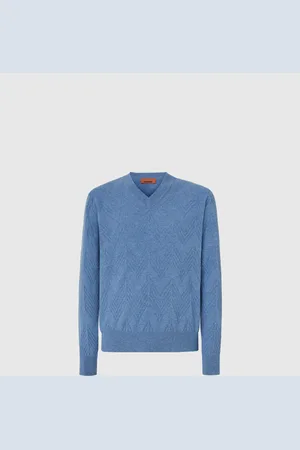 Missoni Jersey de cachemir tonal con cuello en V y jersey en zigzag, Hombre, , Talla: 48