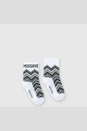 Missoni Calcetines cortos de mezcla de algodón en zig zag con logo, Niño, & Multicolor, Talla: 26-28