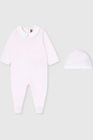 Missoni Conjunto de pelele y gorrito para recién nacido en 100 % algodón con estampado en zigzag, Niña, & Rosa, Talla: 3