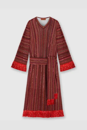 Missoni Vestido caftán de viscosa y lamé con motivo chevron y flecos, Niña, , Talla: 10