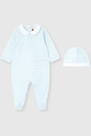 Missoni Conjunto de pelele y gorrito para recién nacido en 100 % algodón con estampado en zigzag, Niño, & Azul Oscuro, Talla: 1
