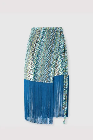 Missoni Falda pareo de viscosa lamé en zig zag con lentejuelas y flecos, Mujer, , Talla: S