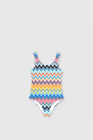 Missoni Bañador de una pieza con escote redondo y estampado zig zag en la parte superior, Niña, , Talla: 10