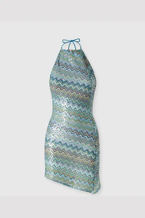 Missoni Vestido corto asimétrico de viscosa lamé en zig zag con lentejuelas, Mujer, , Talla: 46