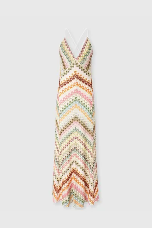 Missoni Vestido largo de viscosa con escote en V en encaje con motivo de zig zag, Mujer, , Talla: 46