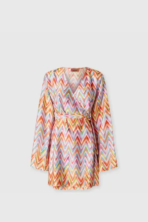 Missoni Kimono corto con cinturón en twill estampado, Mujer, , Talla: 40