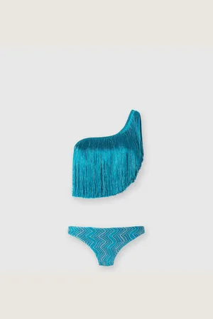 Missoni Bikini de viscosa lamé en zigzag de un solo hombro con flecos, Mujer, , Talla: 36