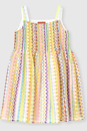 Missoni Vestido acampanado en mezcla de algodón con estampado en zigzag, Niña, , Talla: 10