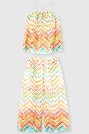 Missoni Conjunto de dos piezas de top y pantalón con estampado de puntos en zigzag, Niña, , Talla: 10