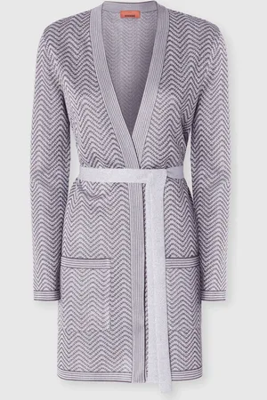 Missoni Cardigan con cinturón motivo ondulado, Mujer, & Gris, Talla: L