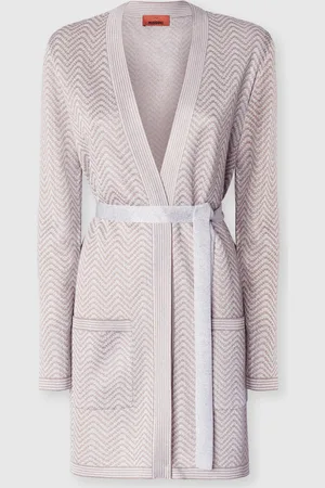 Missoni Cardigan con cinturón motivo ondulado, Mujer, & Beige, Talla: L