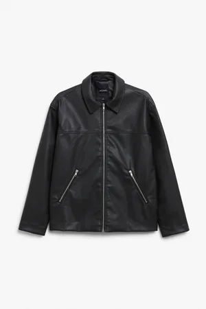 Monki Faux-leather zip-up biker jacket