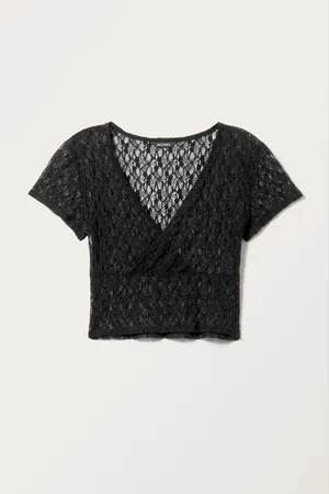 Monki Cropped Fitted Lace Top