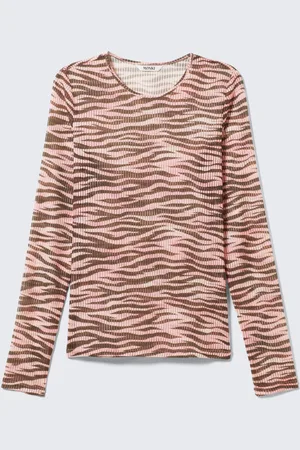 Monki Long-Sleeved Printed Mesh Top