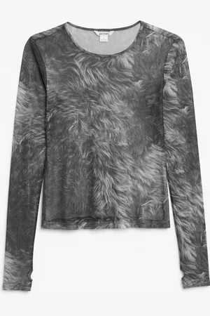 Monki Long sleeve mesh top with thumbholes