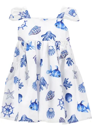MONNALISA Vestido de raso con estampado marino